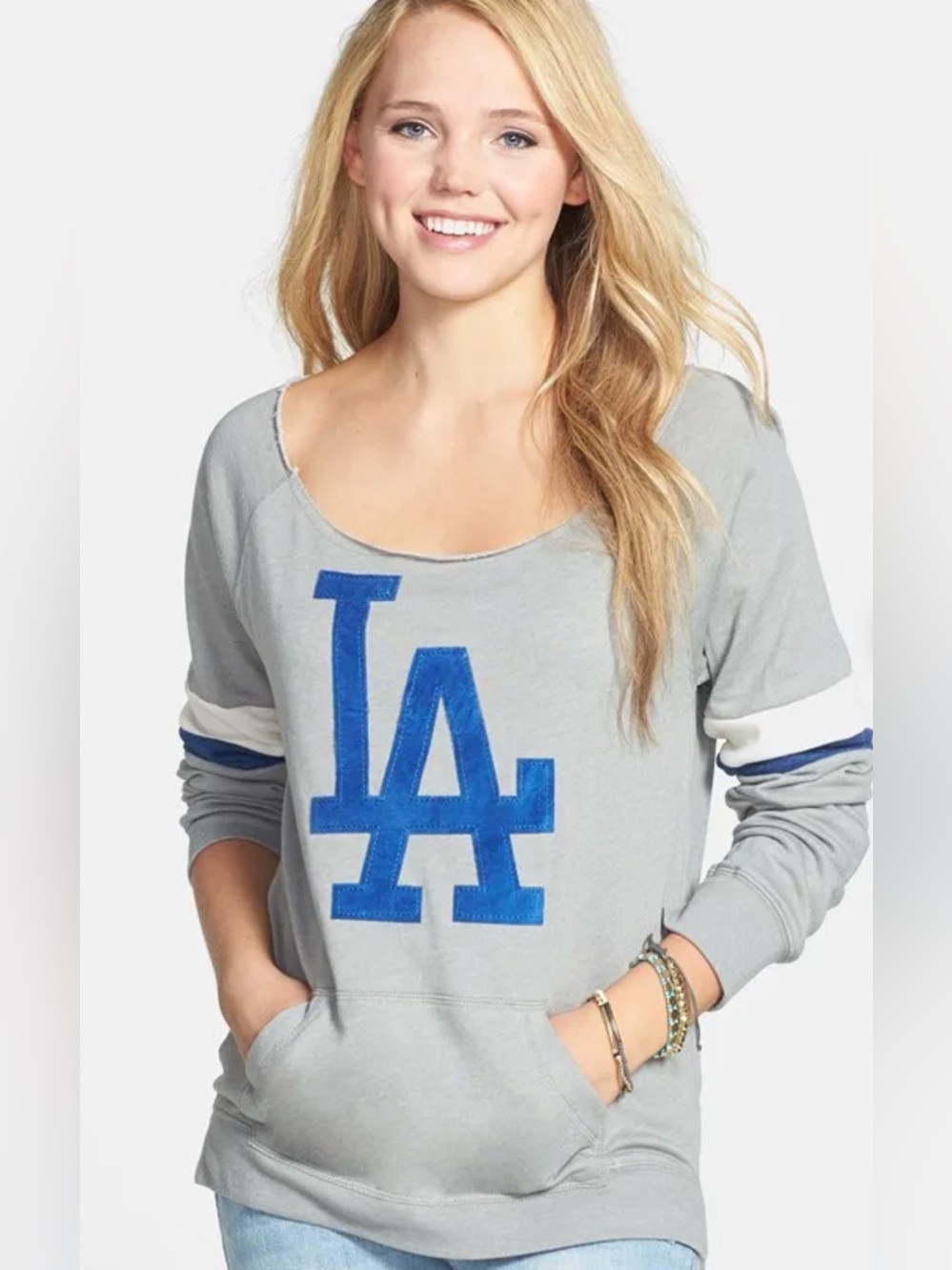 Wright & Ditson LA Dodgers Off The Shoulder Sweatshirt Womens Size M Grey MLB